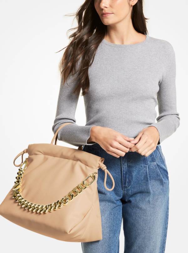 Damske Prenosná Taška Michael Kors Lina Medium Logo Faux Leather Hnede - Kabelky Michael Kors Vypredaj | CQASN-4561